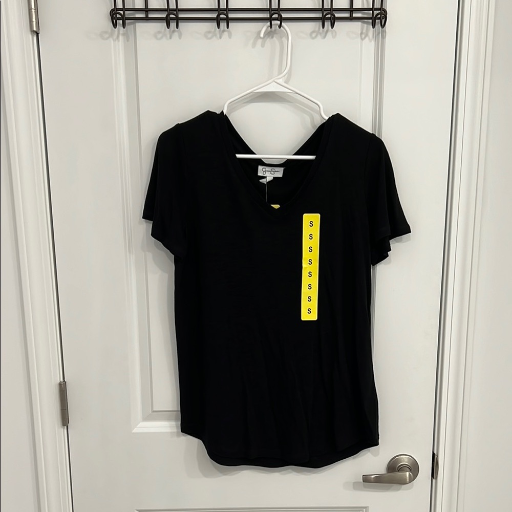 NWT Jessica Simpson Black V Neck Tee Shirt Size Small